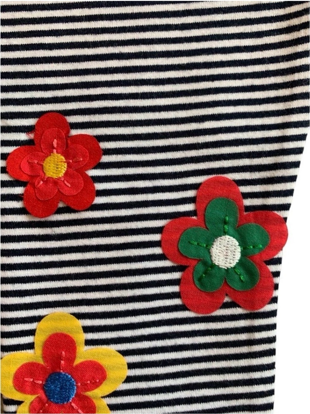 Mini Boden Girls 7-8Y Blue White Striped Flower Applique Ankle Leggings Stretch - Picture 3 of 7